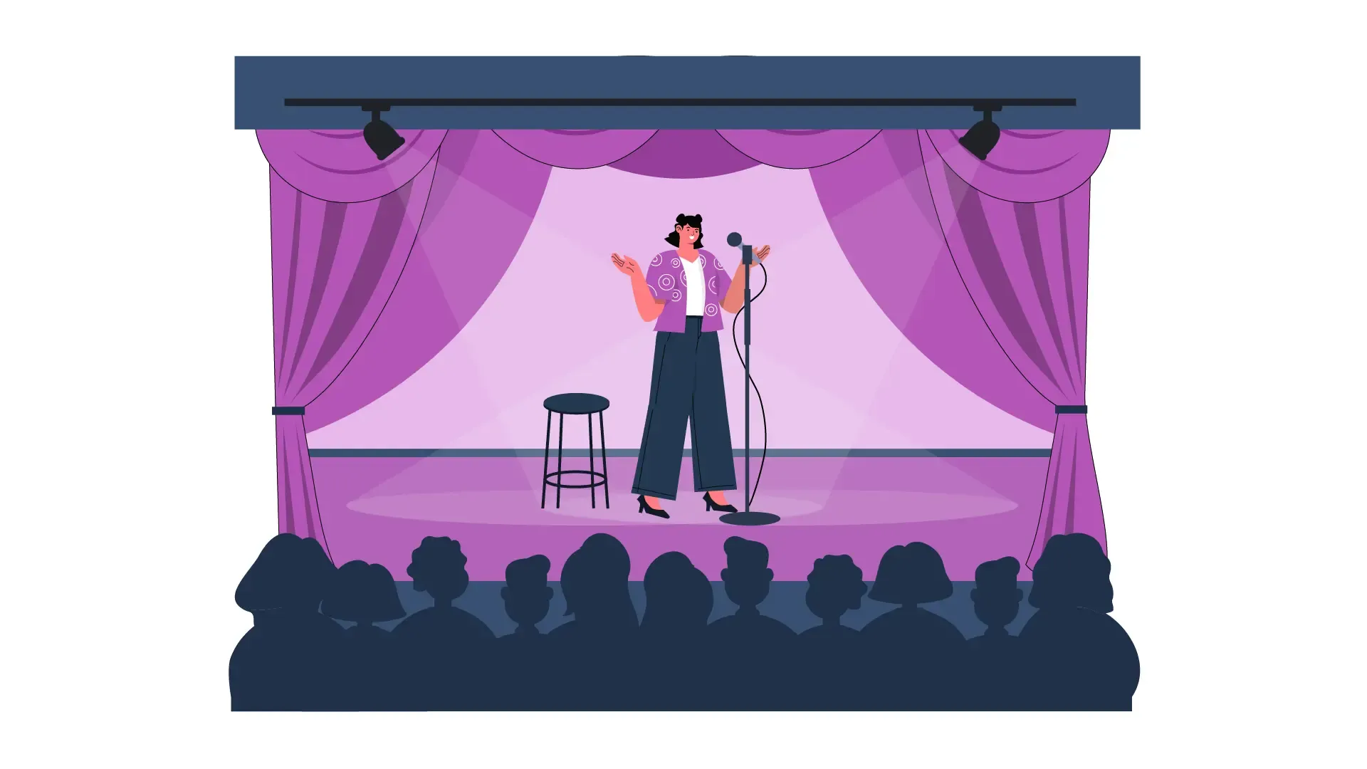 Flat Vector Illustration of a Stand-Up Comedian Performing on Stage image